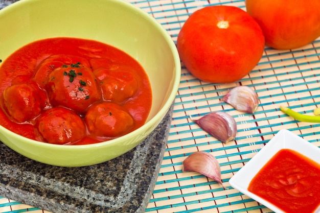 Photo meatballs with tomato sauce
