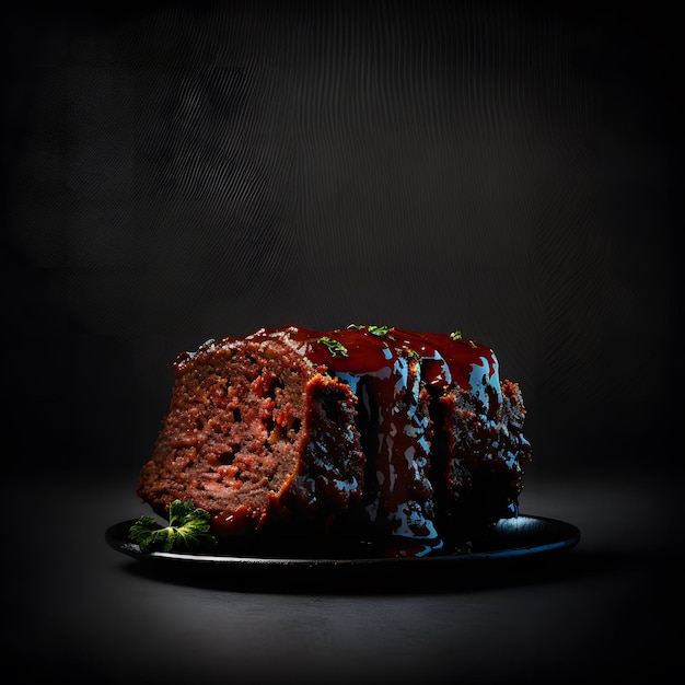 Meatloaf on black background food photography