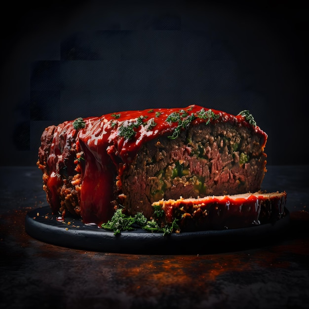 Meatloaf on black background food photography