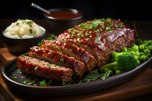 Meatloaf Ground meat mixed with other ingredients shaped into a loaf shape then baked or smoked