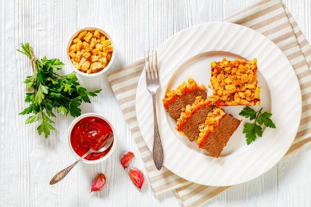 Photo meatloaf and stuffing casserole ground beef dinner