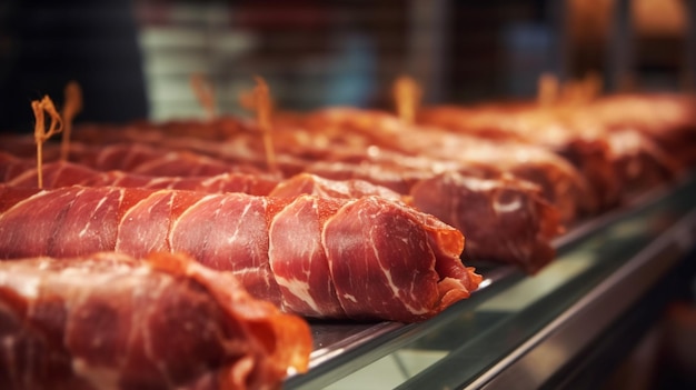 Meats on a rack in a store