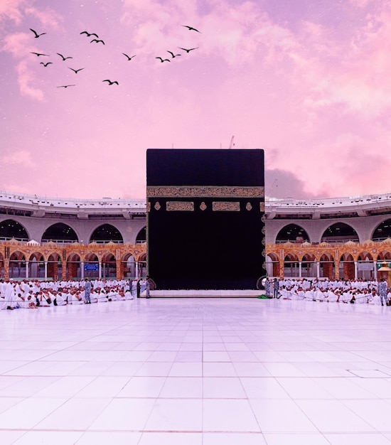 mecca kaaba with a large black structure in the middle of it