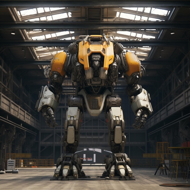 Photo mecha in the futuristic hangar maintenance scene ai generated art