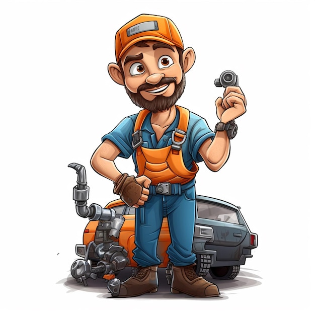 Mechanic 2d cartoon illustraton on white background high