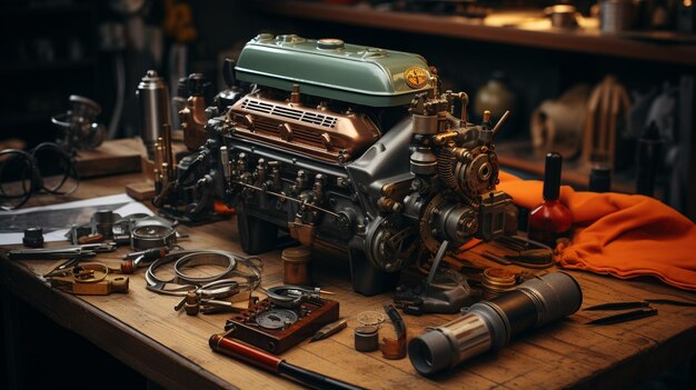 Photo a mechanic finetuning the engine vintage wallpaper