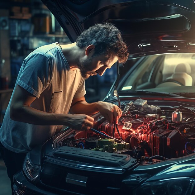 Photo mechanic fixing car man mechanic