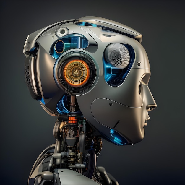 Mechanic head of human robot with artificial intelligence