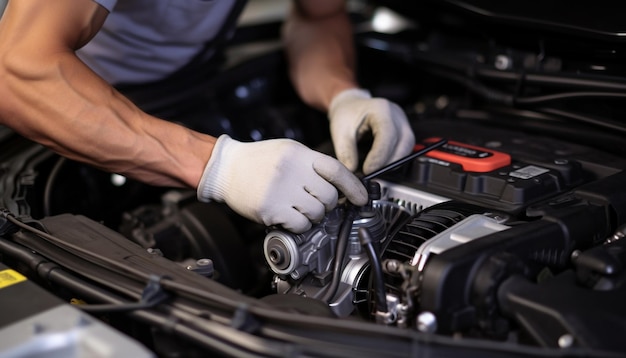 Mechanic repairing car engine working in auto repair shop generated by AI