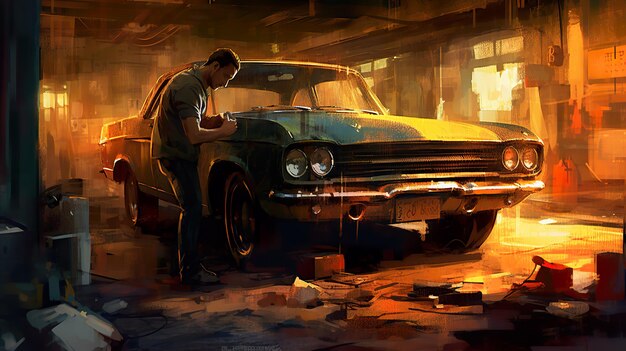 A mechanic repairing a car in a garage ai generate