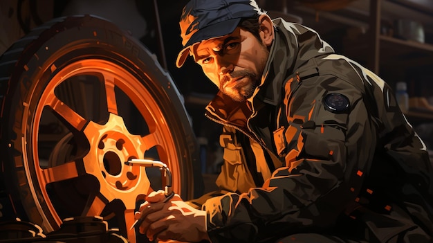 Photo a mechanic replacing wornout tire background