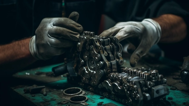 A mechanic working on a motor engine