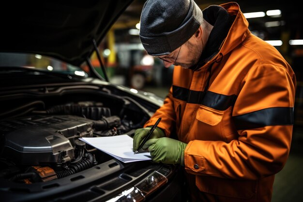 mechanic working under to repair service and maintenance car generative AI