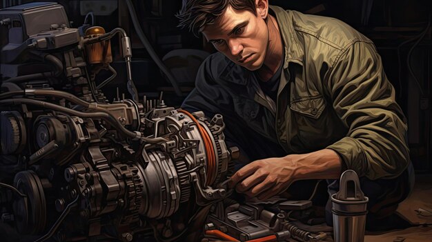 Mechanic works diligently to fix a faulty power steering pump utilizing their expertise to ensure the vehicle's steering system operates flawlessly and optimally Generated by AI