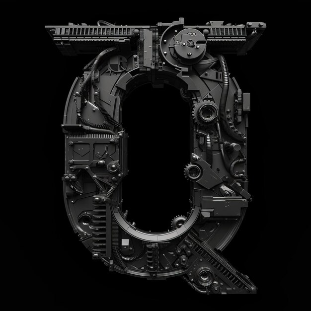 Mechanical Alphabet Letter D in Black