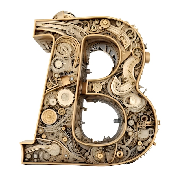 Photo mechanical alphabet made from gears and cogwheels letter b