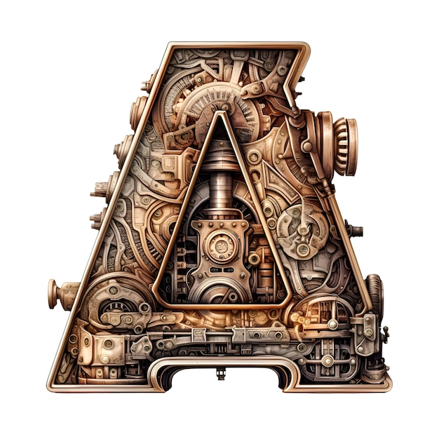 Photo mechanical alphabet made from gears and cogwheels letter a