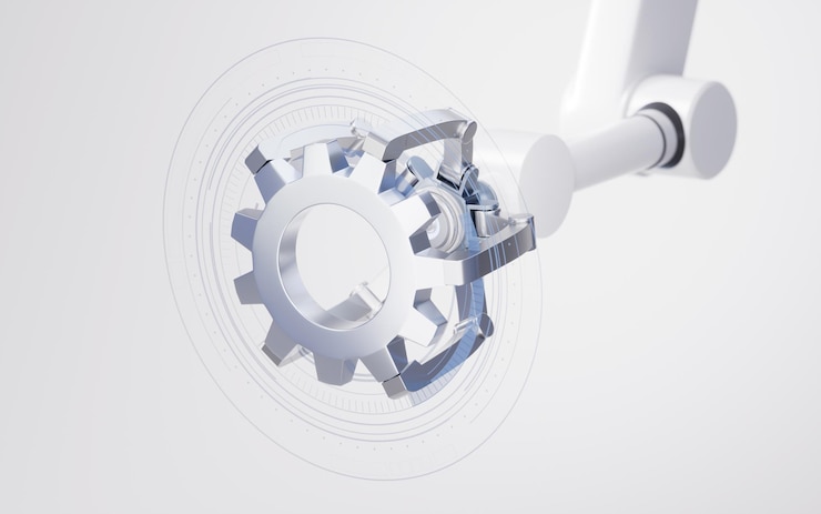 Photo mechanical arm with white background 3d rendering