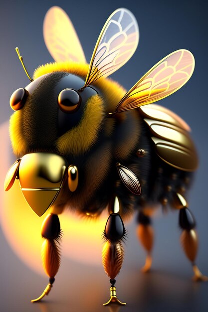 Photo mechanical bee steampunk style animal 3d illustration