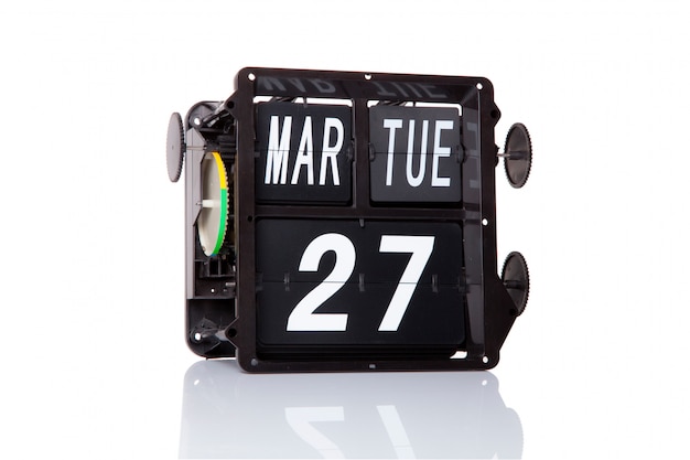 Mechanical calendar retro date 27 March, on isolated World Theatre Day.