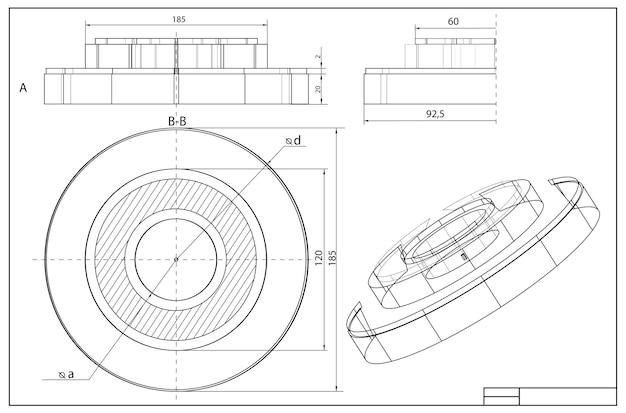 Mechanical engineering drawing and 3d sketch as background Technical plan