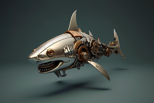 A mechanical fish with a mechanical engine attached to it's body Generative AI image