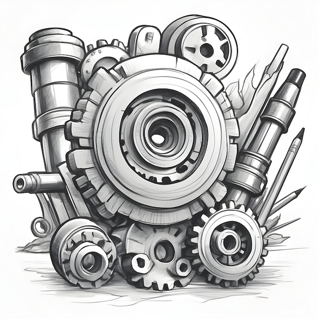 Foto iconica dell'ingranaggio meccanico il sistema di ingranaggi delle macchine industriali meccanismo degli ingranaggi tecnico