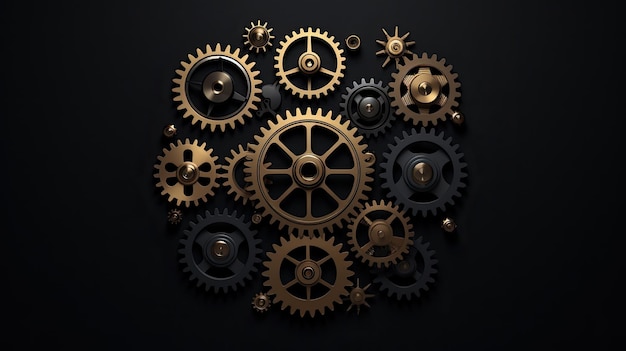 a mechanical gear with the gears on a black background.