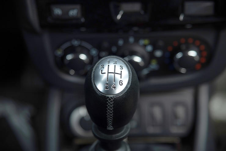 Photo mechanical gearbox. close up. inside of a car.