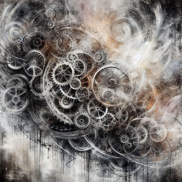 Photo mechanical gears and cogs intricately intertwined with a backdrop of grunge textures ai generated