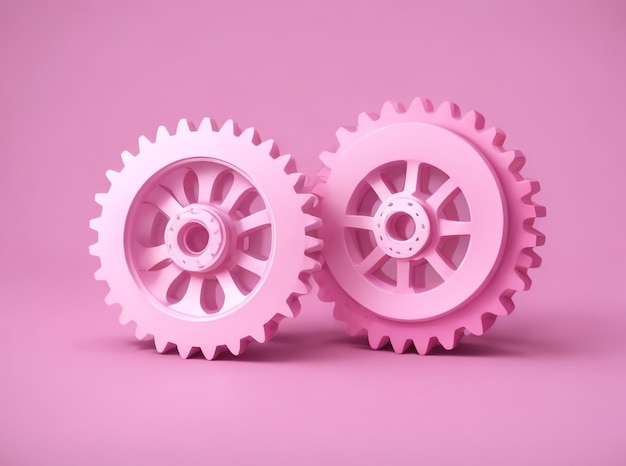 Photo mechanical harmony three gear wheels isolated pastel background precision