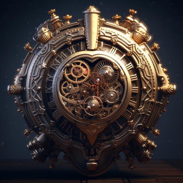 Mechanical heart steampunk style clock images AI Generated art