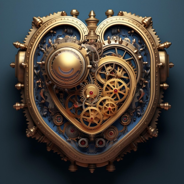 Mechanical heart steampunk style clock images AI Generated art