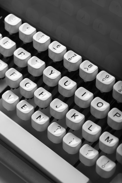 Mechanical keyboard of typewriter. Closeup