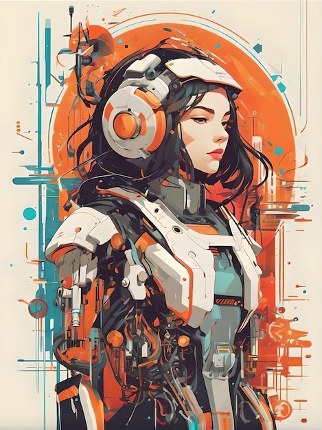 Mechanical Muse Abstract Art of a Cybernetic Girl