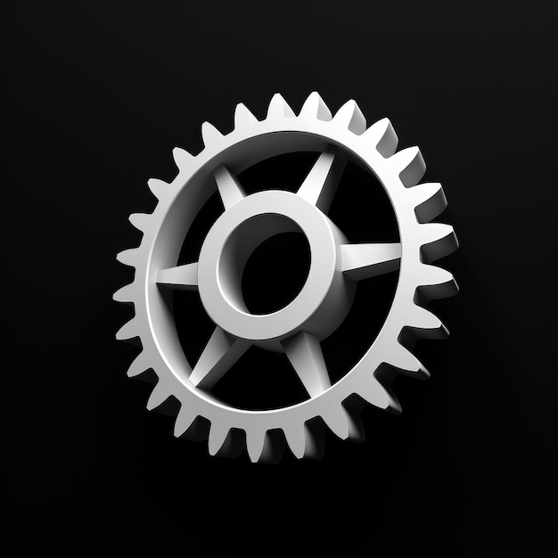 Mechanical Precision A Dynamic 3D Gear Icon in Striking Contrast