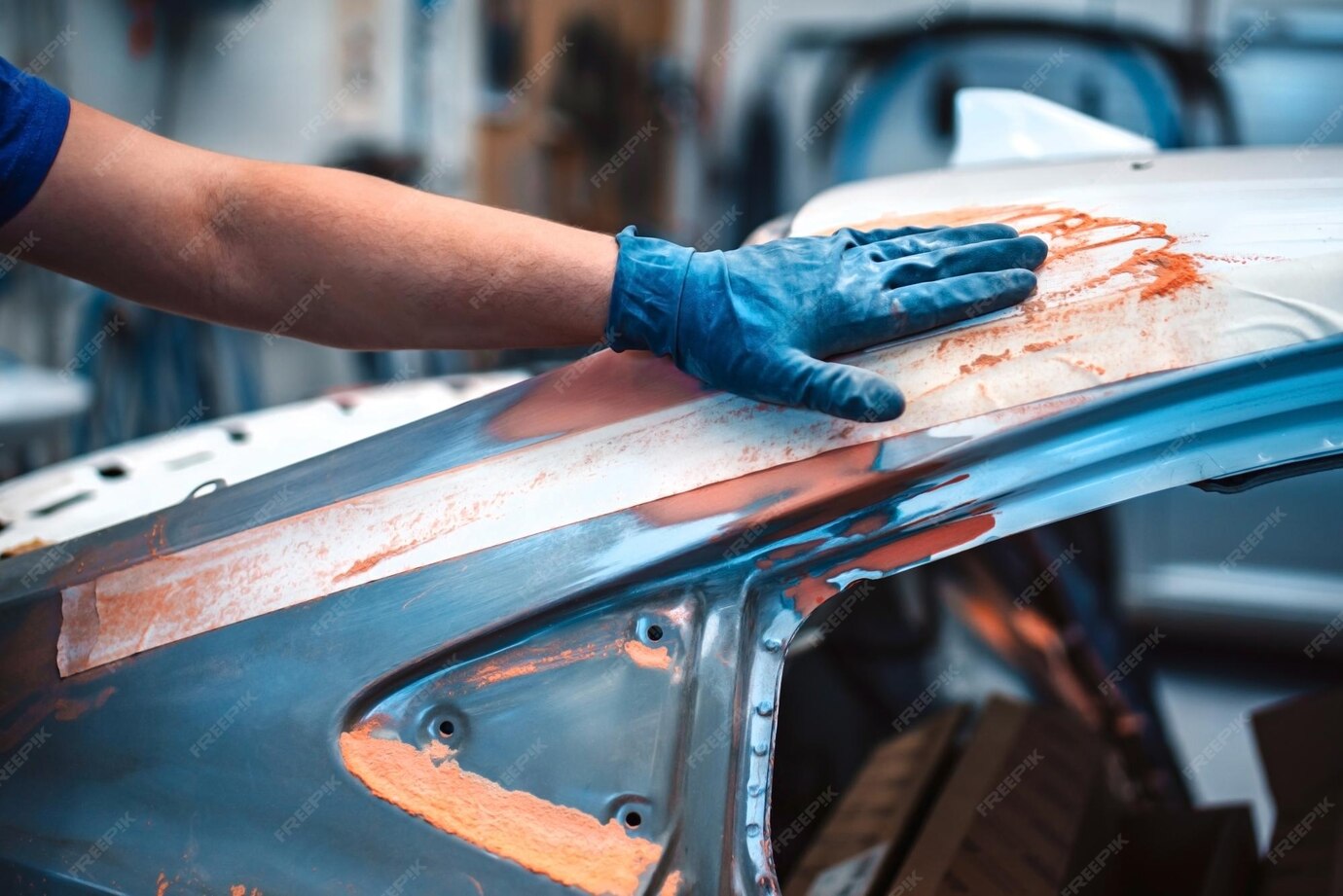 Premium Photo Mechanical repair of body paint a mechanic repairs a