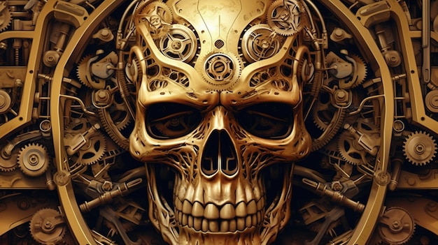 Mechanical skull digital art illustration