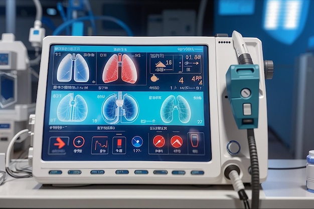Mechanical ventilation equipment screen over equipment pneumonia diagnosting ventilation of the lungs with oxygen covid19 and coronavirus identification pandemic