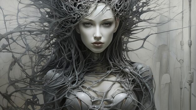 Mechanical Woman A Dark Sandpainting Tribute to Luis Royo's Environmental Art