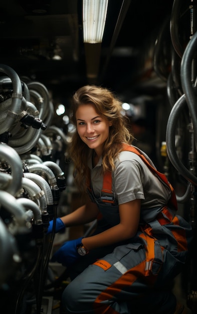 Foto lavoro professionale di una donna meccanica nell'intelligenza artificiale generativa di macchinari pesanti