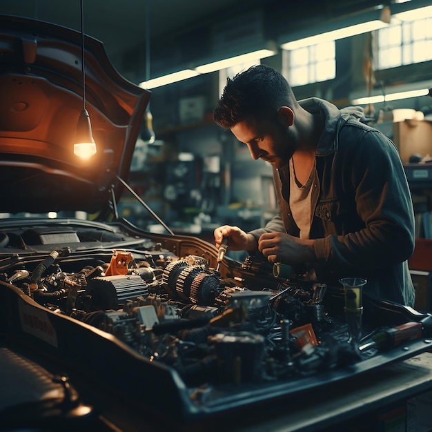 Mechanicus op het werk in een servicecentrum voor auto's