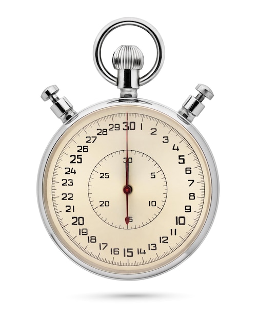 Mechanische analoge chronometer die op witte achtergrond wordt geïsoleerd