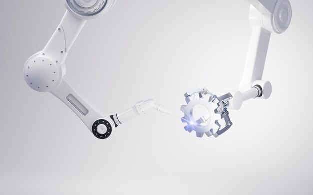 Mechanische arm met witte achtergrond 3d-rendering