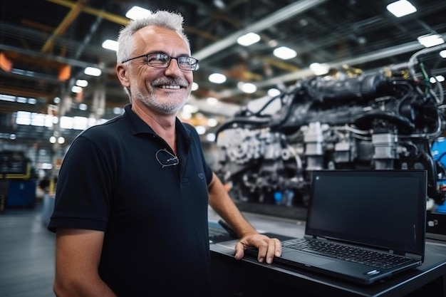 mechatronicustechnicus uitlegt op de computer de diagnostische controle van de auto bij de inspectie