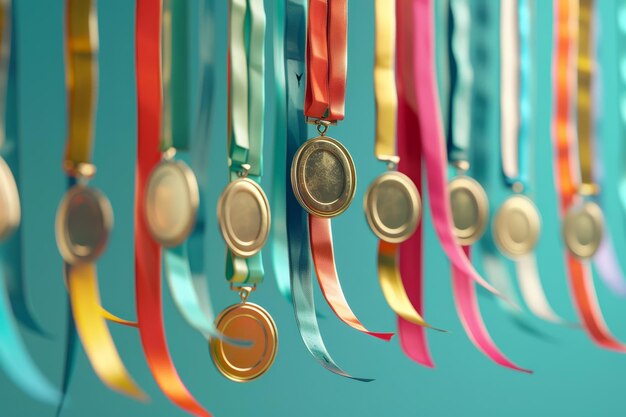 Medals and Ribbon Showcasing a collection of medals hanging from colorful ribbons