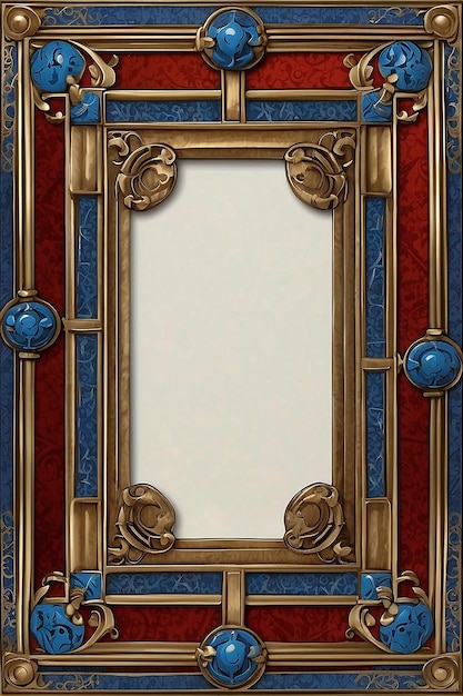 Photo medeival open border design a blank frame offset bronze red and blue