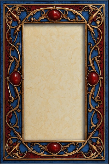 Медивальный открытый дизайн границы пустая рамка офсетная бронза красный и синий