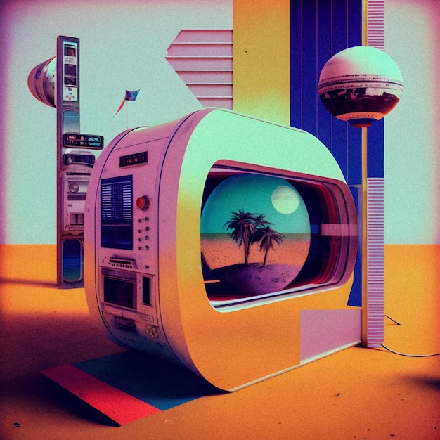 미디어 조작 콜라주 아트 Retro Futurism 빈티지 세분화된 텍스처