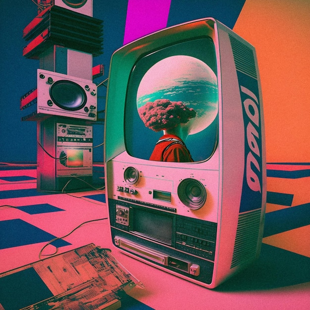 미디어 조작 콜라주 아트 Retro Futurism 빈티지 세분화된 텍스처